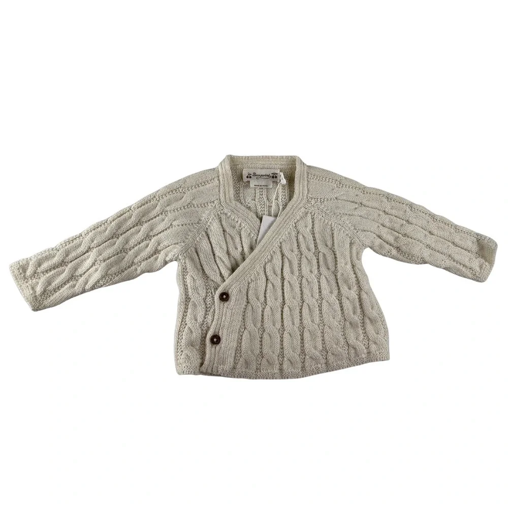 NWT Bonpoint Jalina Cable Knit‎ Wrap Set Ivory Milk White 6M Luxury Baby Outfit